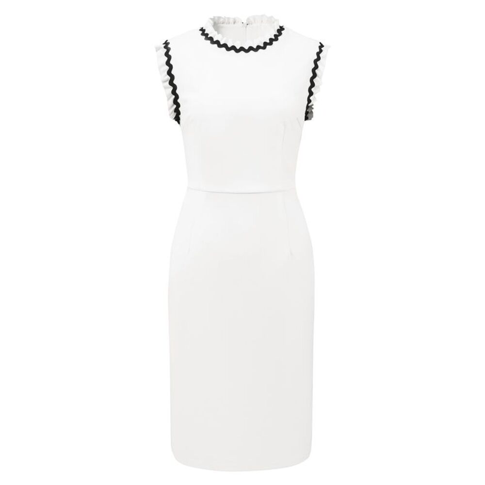 Women's Funeral Sleeveless Dress Contrast Color Ruffled Sheath Dress White